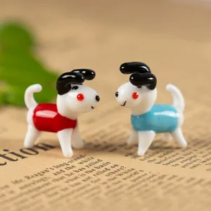 Cute glass dog figurines, creative cartoon animal desktop ornaments for micro landscape decor.