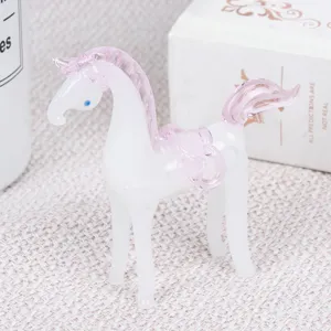 Cute White Horse Glass Figurine Craft Micro Landscape Ornament Desktop Home Decoration Gift