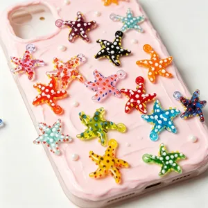 Handmade colorful glass starfish charm cream phone case DIY cute micro landscape decoration