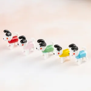 Cute glass dog miniature figurines set, colorful cartoon desktop decor micro landscape