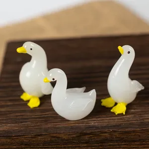 Handmade glass white goose animal figurines cute desktop decoration ornament set of three pieces.