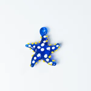 Blue glass starfish pendant charm, handmade DIY jewelry accessory, ocean micro landscape decor.