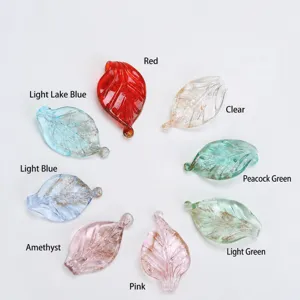 High End Colored Glaze Leaf DIY Handmade Accessories Gold Sand Glass Beads Hairpin Bracelet Necklace Decoration