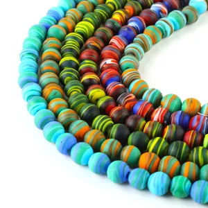 Frosted Glass Beads Mixed Silk Pattern Round Flat Beads For DIY Handmade Jewelry Making Bracelet Necklace Accessories