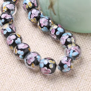 Handmade colorful glass flower beads Set for DIY jewelry making accessories round beads.