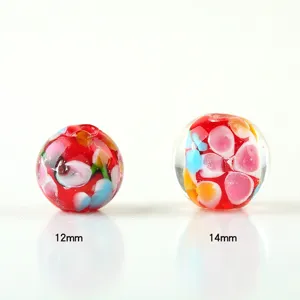 Handmade glass lampwork beads colorful floral round spacer beads 12mm 14mm DIY jewelry making