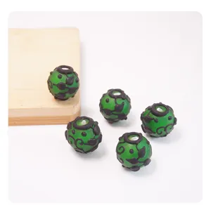 Perle di vetro opaco rétro con motivi neri, accessori per gioielli fai da te fatti a mano