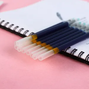 Close up of 0.5mm gel pen refills, high capacity black ink bullet tip replacement.