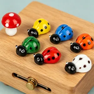 Glass ladybug mushroom miniature landscape figurines, colorful DIY decorative ornaments for pots.