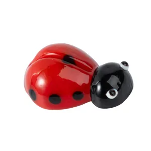Glass ladybug figurine cute micro landscape ornament potted plant DIY miniature decor