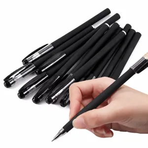 Black 0.5mm matte gel ink pen set, smooth writing ballpoint pens for office and school.