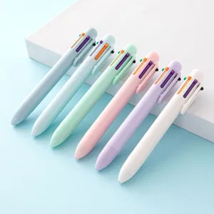 6-color retractable ballpoint pen set, macaron pastel aesthetic journaling pens for students.