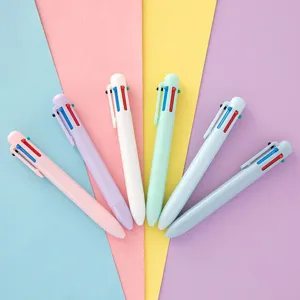 Einziehbare 6-Farben Kugelschreiber im Pastell Morandi Design für Schüler und Notizen.