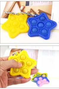 Star silicone push pop bubble fidget toy with keychain, stress relief sensory toy for kids.