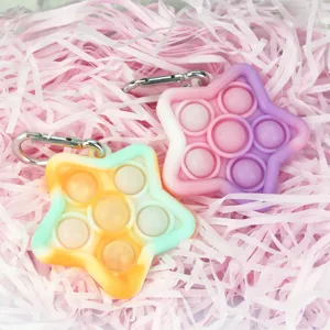 Silicone star push pop fidget toy keychain, colorful sensory stress relief toy for kids.