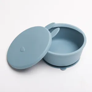 Ciotola in silicone per neonati con coperchio e orecchie di coniglio, stoviglie per bambini.