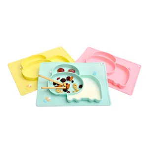 Food Grade Silicone Kids Divided Dinner Plate Cute Animal Shape One Piece Feeding Tableware Baby Toddler Dish