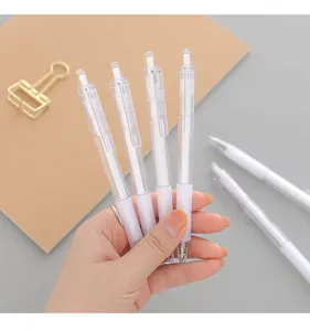 Set de bolígrafos de gel retráctiles transparentes minimalistas, papelería escolar clara.