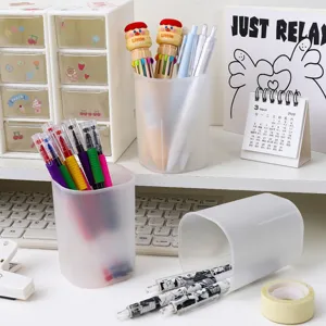 Clear frosted pen holder minimalist plastic desktop stationery organizer storage cup for office school