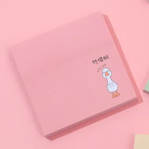 Bloc de notas adhesivas rosa con bonito diseño de pato de dibujos animados para notas diarias.