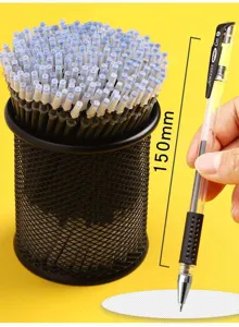Detail view of 0.5mm gel pen and refills set, showing 150mm length and black ink design.