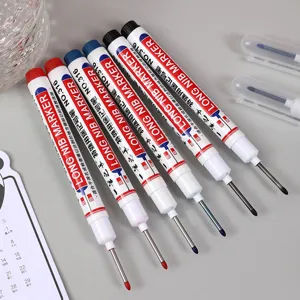 Waterproof deep hole marker pen with long metal nib, multi-purpose woodworking tool.