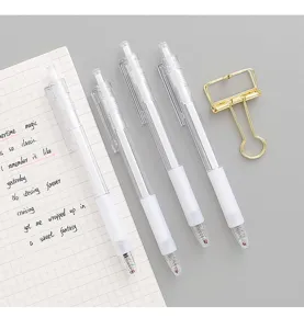 Set de bolígrafos de gel retráctiles transparentes con estilo minimalista y escritura suave.