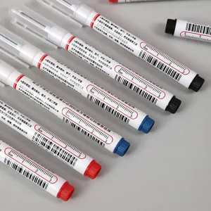 Waterproof deep hole marker pen with long nib for woodworking and industrial use detailed view.