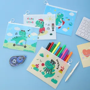 Bonita bolsa con cremallera de dinosaurio de dibujos animados, organizador escolar impermeable.