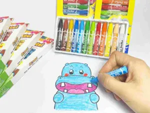12-color hexagonal oil pastels set for kids art drawing, non-toxic mini crayons for creative painting.