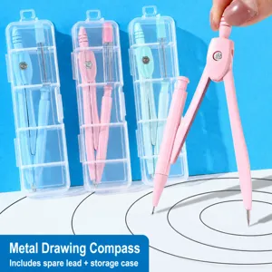 Juego de compás de metal para estudiantes con caja de almacenamiento transparente y minas.