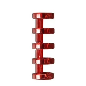 Red 5-ring loose-leaf binder clip, DIY notebook binding accessory, detail close-up.