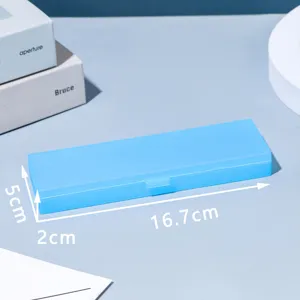 Portable blue plastic pencil case student storage box minimalist stationery organizer desktop.