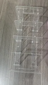 Clear acrylic 4-tier book divider detail, desk organizer stand for vertical book storage.