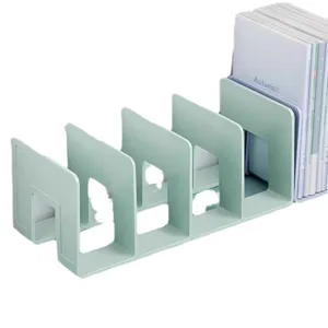 Green desktop book stand multi-slot plastic acrylic organizer for office school desk.