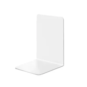 White metal bookend for desktop organization, sturdy L-shaped book holder and shelf divider.