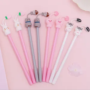 Cute cartoon animal gel pens set with lovely bunny, cat, pig, and raccoon toppers for students.