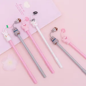 Cute cartoon animal gel pens detail view, showcasing adorable bunny and pig designs.