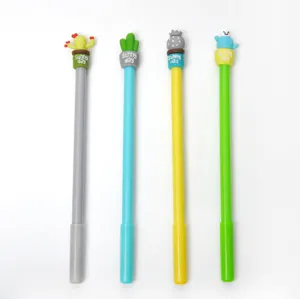 Detailed view of cute cartoon cactus gel pens, featuring colorful designs and lovely succulent toppers.