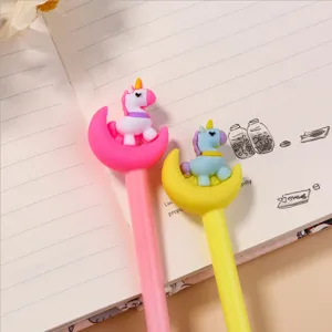 Lindo bolígrafo de gel de unicornio de dibujos animados con luna, escritura fluida regalo.