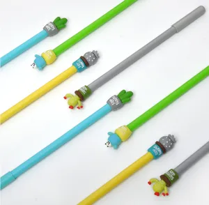 Cute cactus gel pen detail showing colorful barrel options and lovely cartoon plant decorative caps.