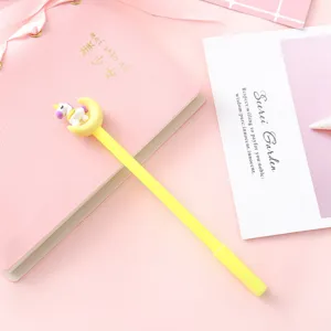 Lindo bolígrafo de gel unicornio luna papelería amarillo bonito bolígrafo de firma escuela