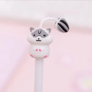 Cute cartoon animal gel pen with sprout design, smooth black ink writing stationery for students.