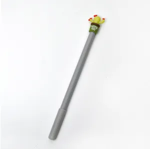 Close-up detail of cute cactus gel pen with grey body and adorable silicone topper.
