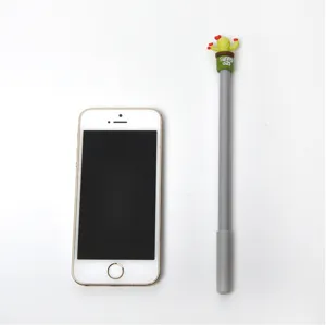 Cute cactus gel pen with grey body, creative cartoon student writing stationery for office.
