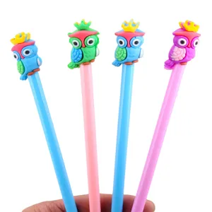 Cute cartoon owl gel pens with colorful crown design, creative stationery for students writing.