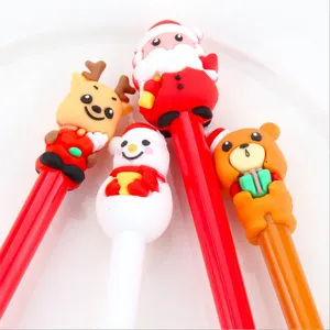 Cute Christmas cartoon gel pens with snowman reindeer bear topper for students black ink.
