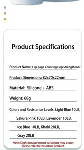 Specifiche tecniche dettagliate dei parametri del dispositivo di allenamento in silicone.