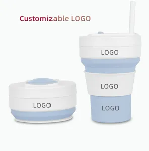 Gobelet pliante en silicone avec paille, tasse de sport de voyage en plein air pliable.