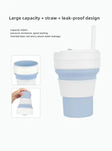 Tasse pliable portable en silicone avec paille pour voyage etanche conception 350ml